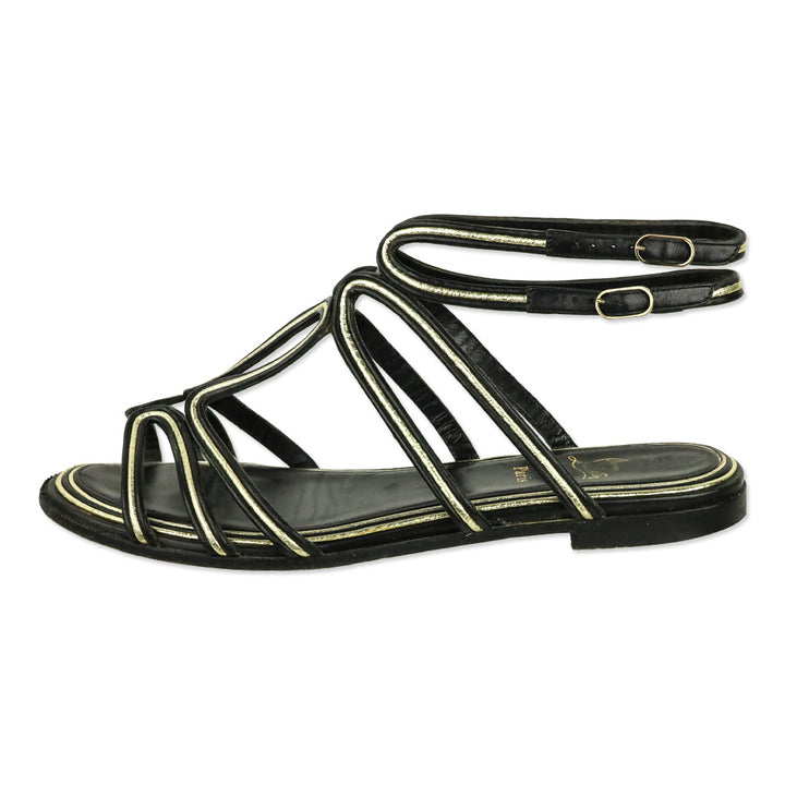 Christian Louboutin Black/Gold Shiny Nappa Zenosandy Flat Sandals
