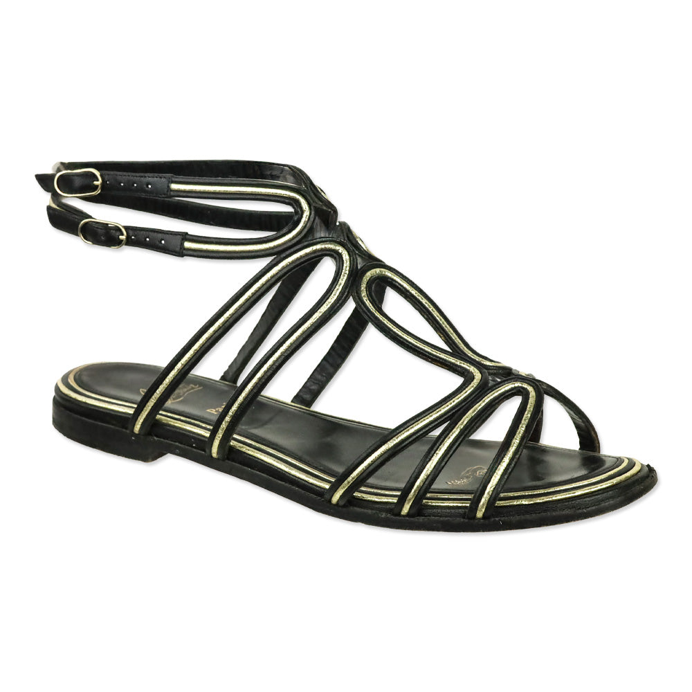 Christian Louboutin Black/Gold Shiny Nappa Zenosandy Flat Sandals