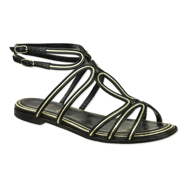 Christian Louboutin Black/Gold Shiny Nappa Zenosandy Flat Sandals