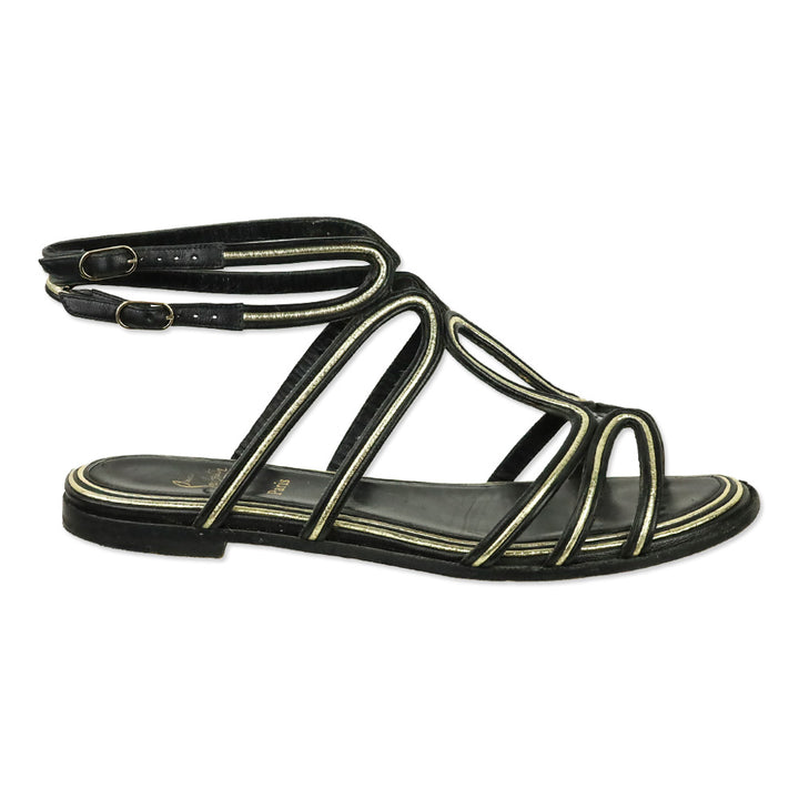 Christian Louboutin Black/Gold Shiny Nappa Zenosandy Flat Sandals