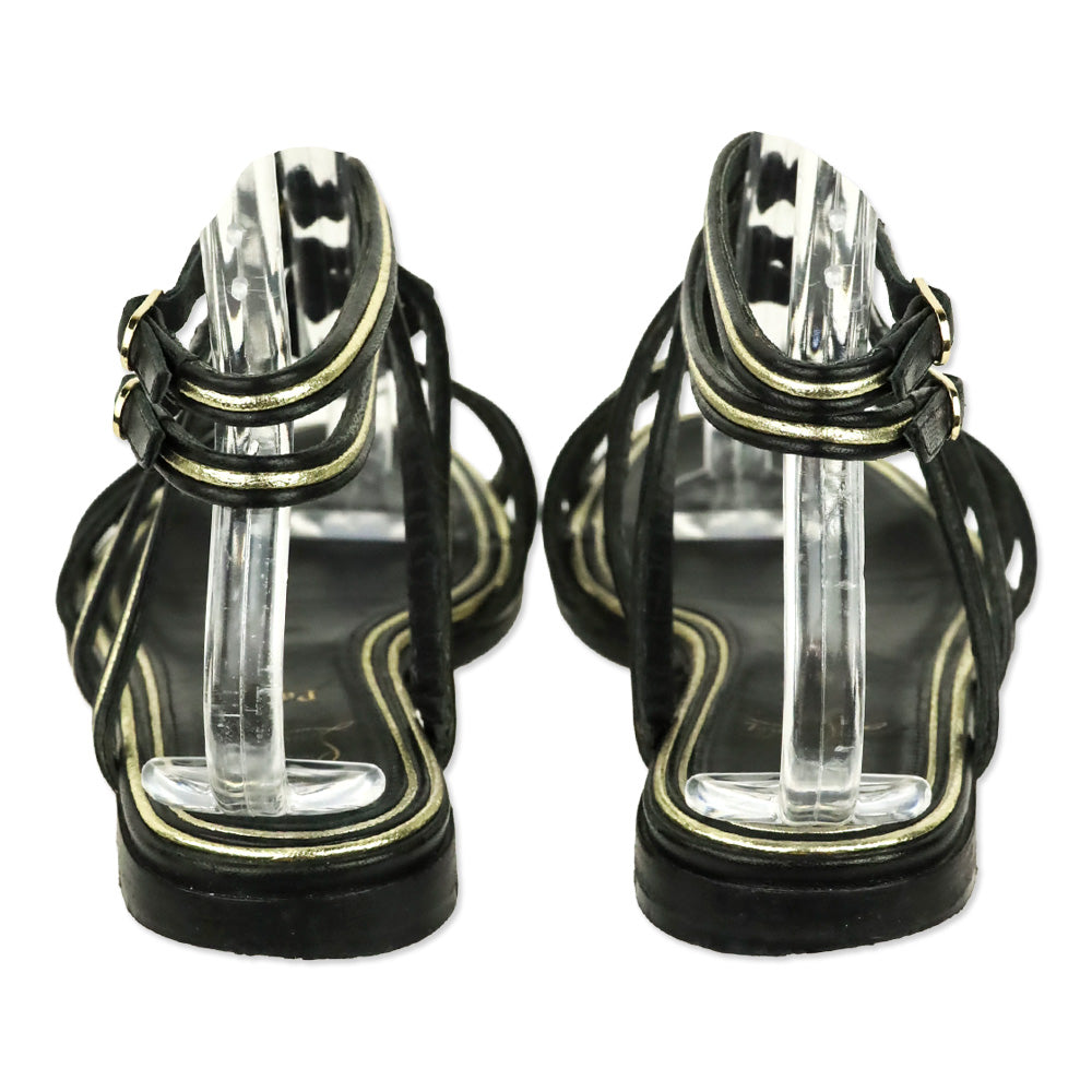 Christian Louboutin Black/Gold Shiny Nappa Zenosandy Flat Sandals