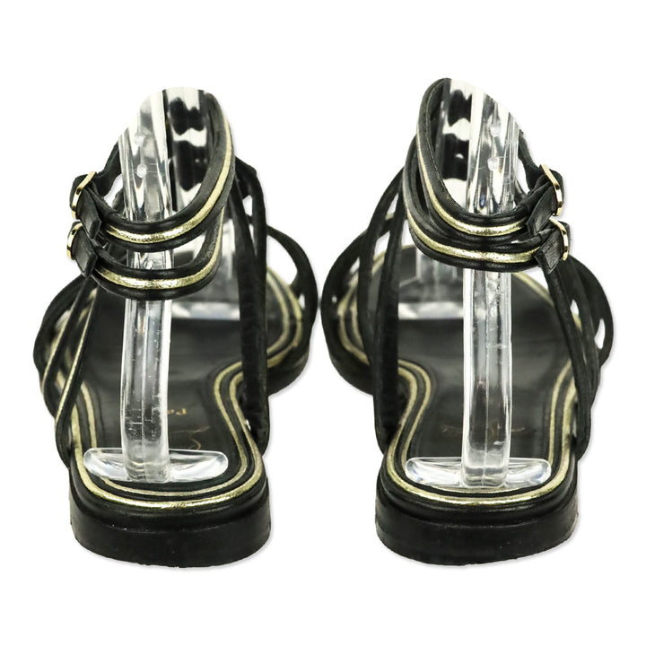 Christian Louboutin Black/Gold Shiny Nappa Zenosandy Flat Sandals