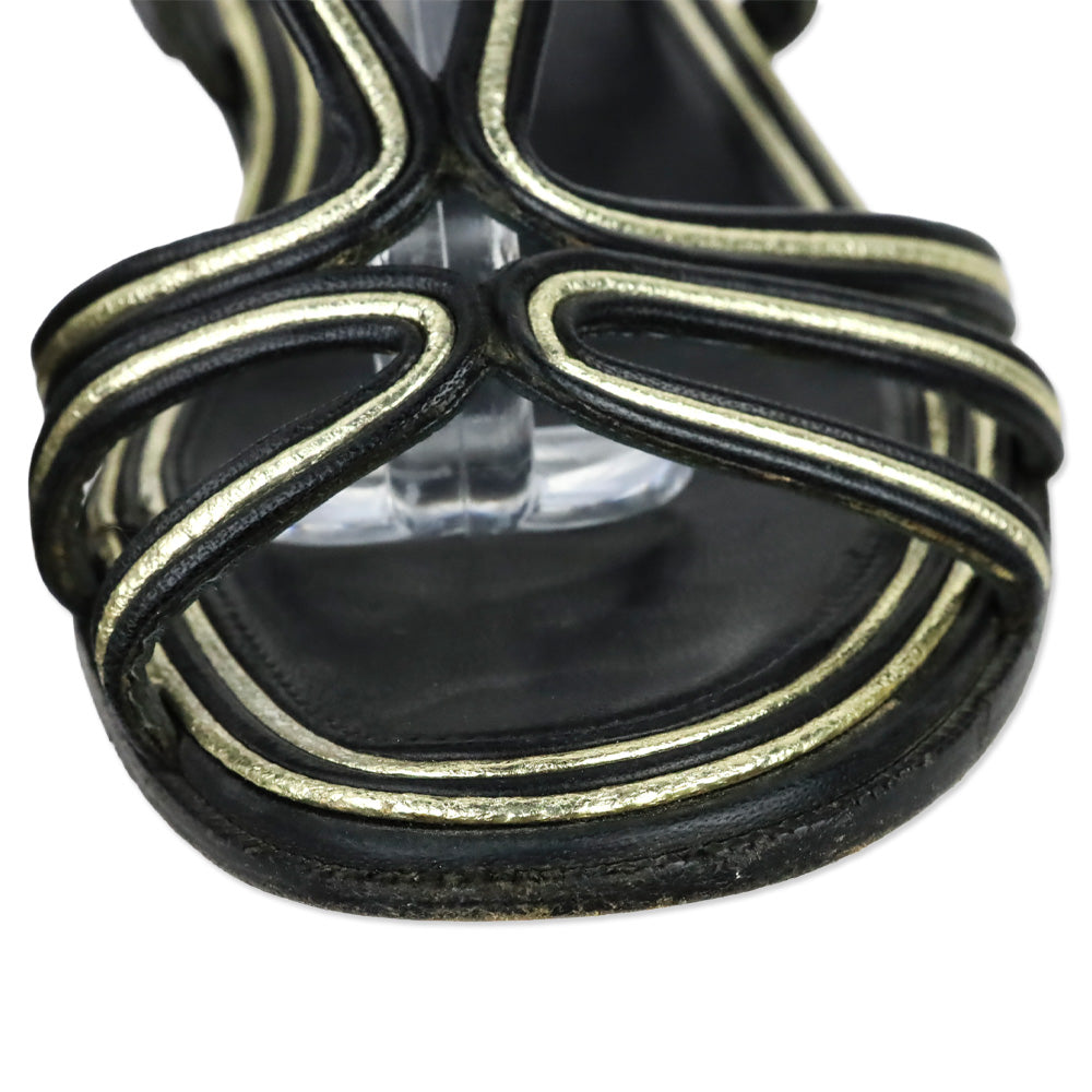 Christian Louboutin Black/Gold Shiny Nappa Zenosandy Flat Sandals