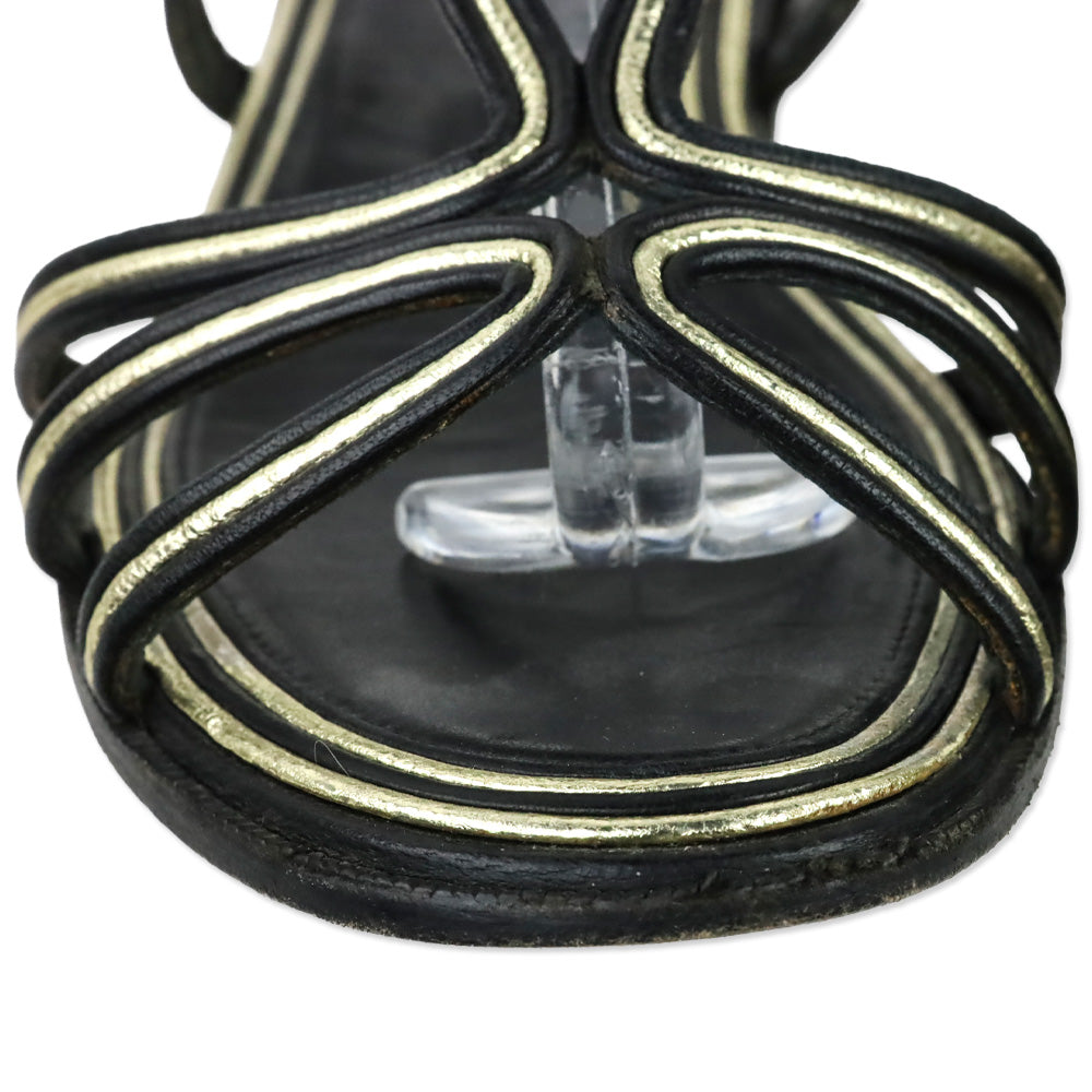 Christian Louboutin Black/Gold Shiny Nappa Zenosandy Flat Sandals