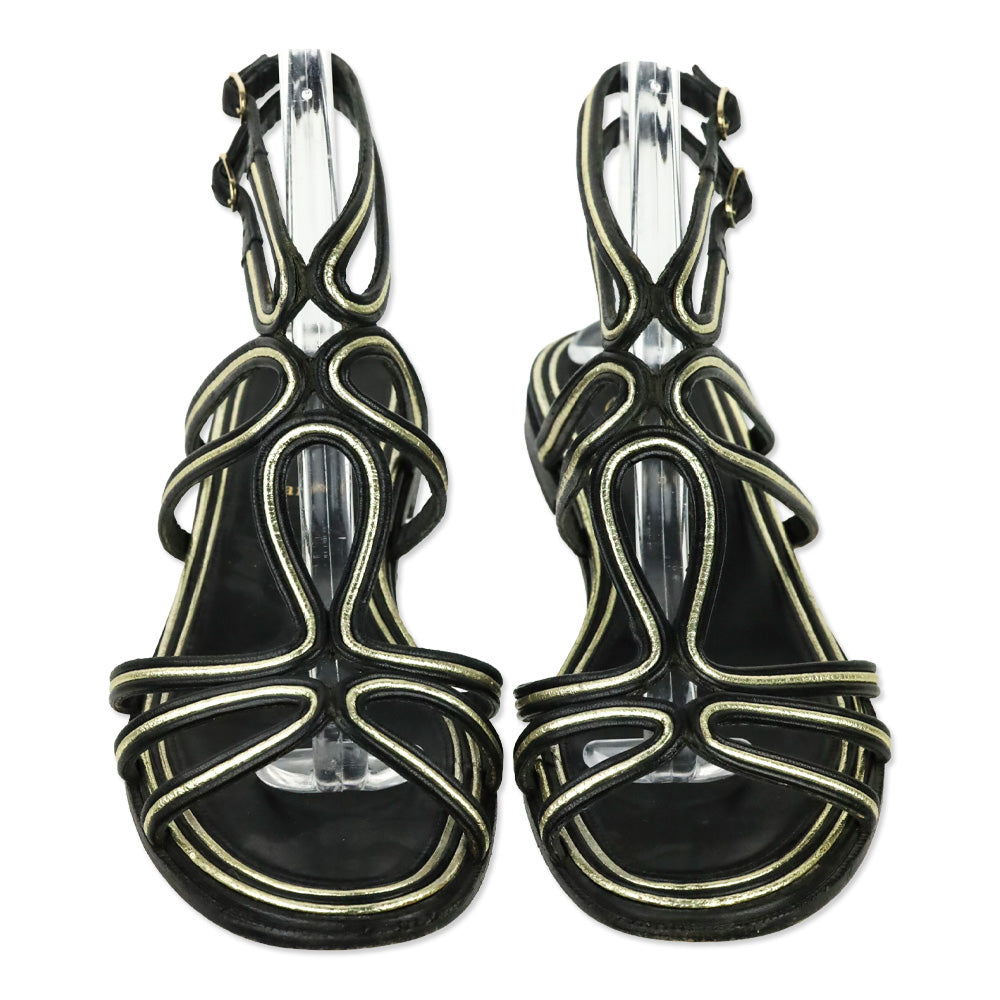 Christian Louboutin Black/Gold Shiny Nappa Zenosandy Flat Sandals