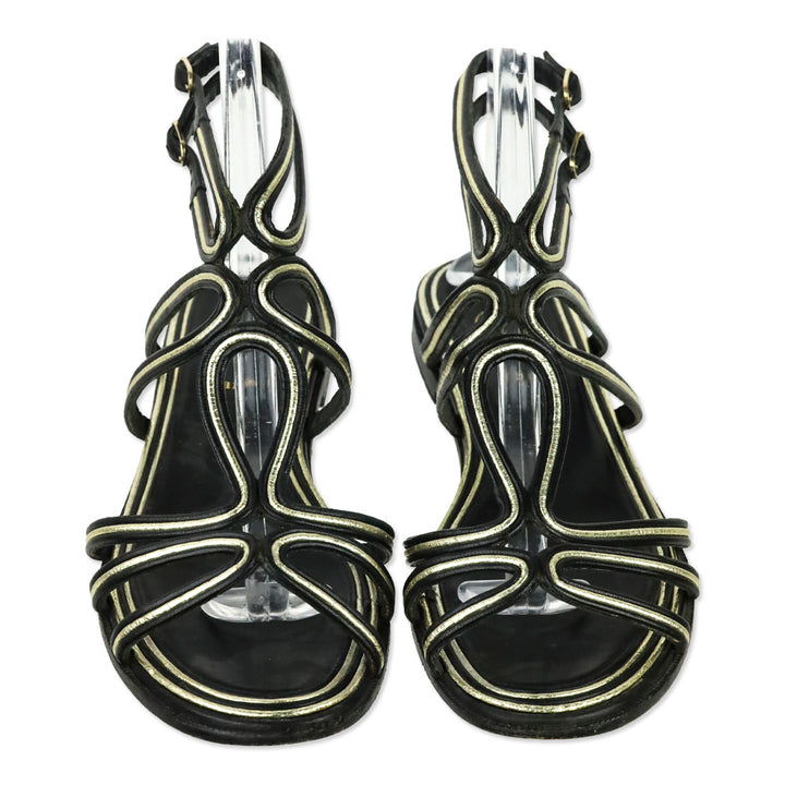 Christian Louboutin Black/Gold Shiny Nappa Zenosandy Flat Sandals