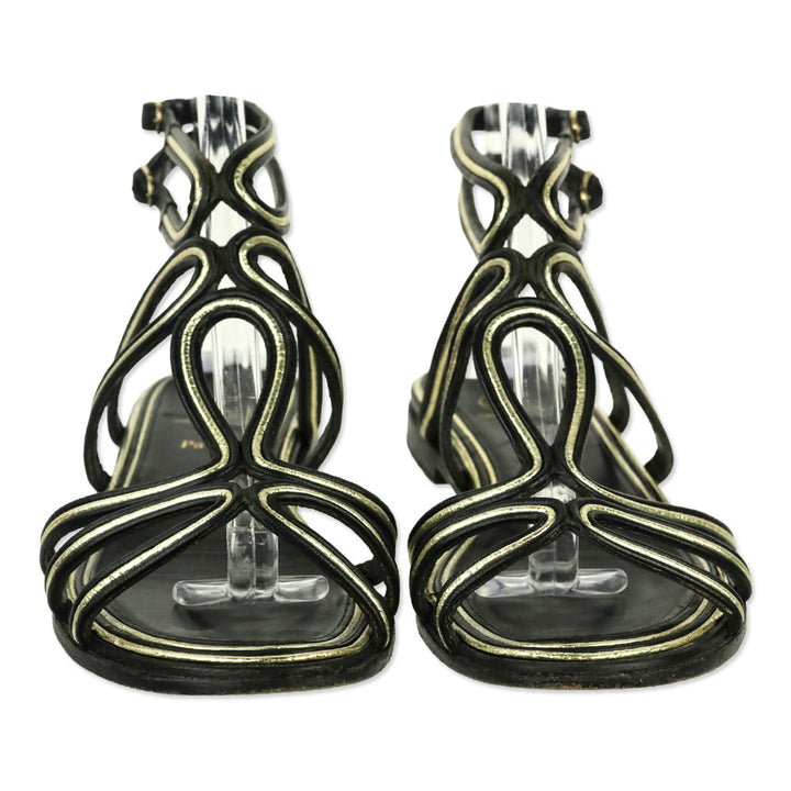Christian Louboutin Black/Gold Shiny Nappa Zenosandy Flat Sandals