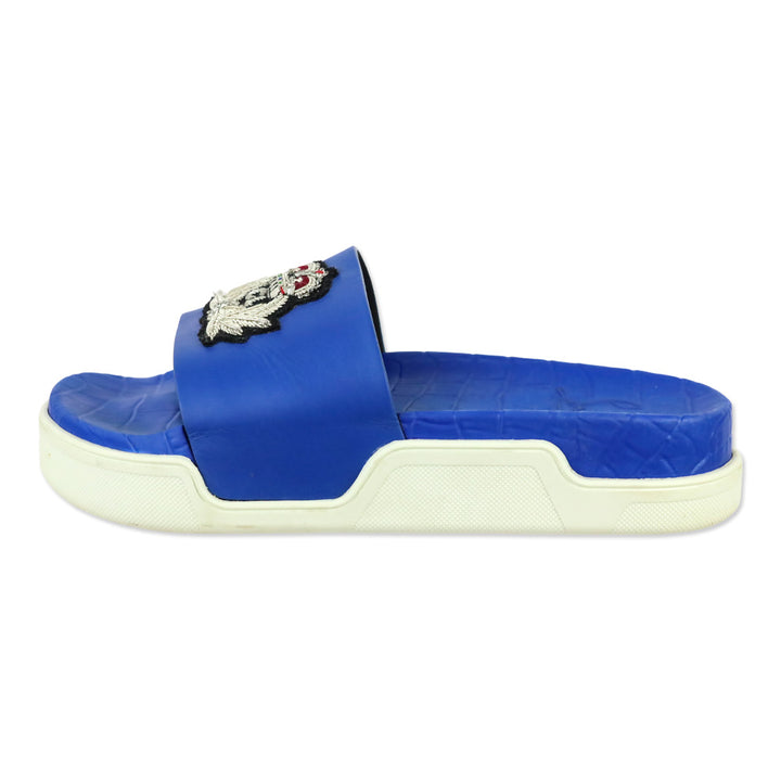 Christian Louboutin Blue Pool Beau Embroidered Crest Flat Slide Sandals