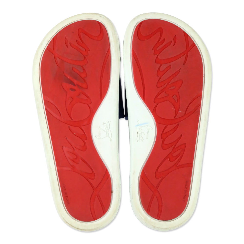 Christian Louboutin Blue Pool Beau Embroidered Crest Flat Slide Sandals