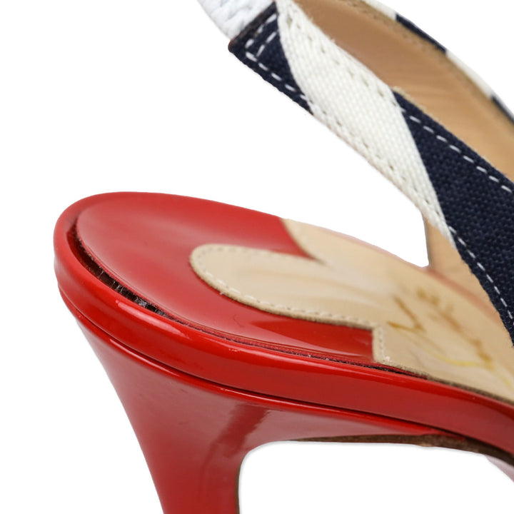Christian Louboutin Blue/White Stripe Canvas Peep Sling Pumps