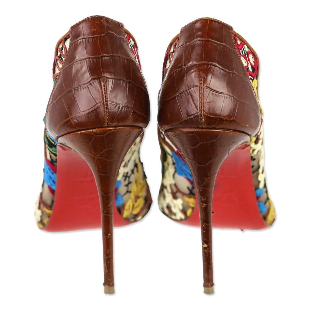Christian Louboutin Brown Multi Floral Rete/Guip Follies Lace 100 Heels