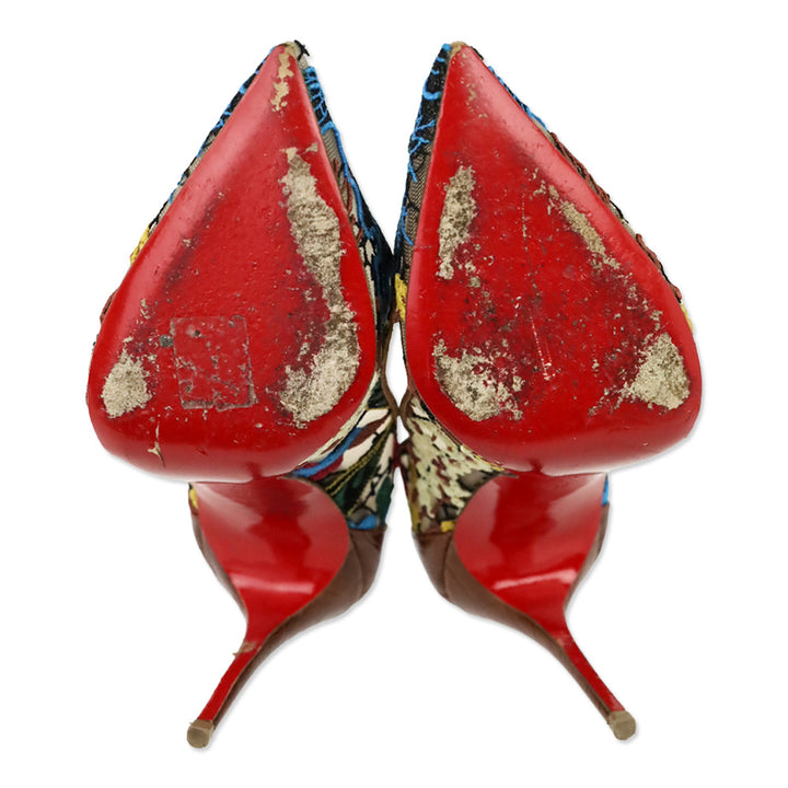 Christian Louboutin Brown Multi Floral Rete/Guip Follies Lace 100 Heels