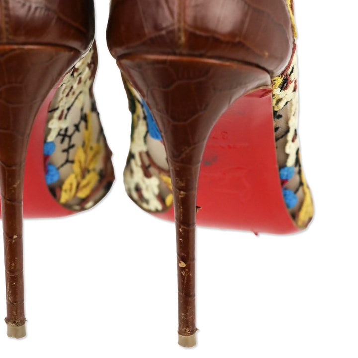 Christian Louboutin Brown Multi Floral Rete/Guip Follies Lace 100 Heels