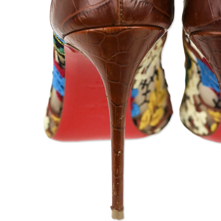 Christian Louboutin Brown Multi Floral Rete/Guip Follies Lace 100 Heels