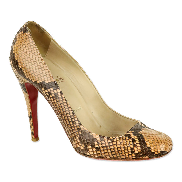 Christian Louboutin Brown/Tan Python Square Toe Pumps