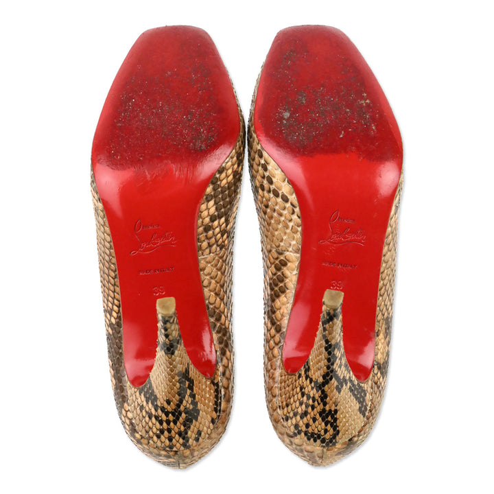Christian Louboutin Brown/Tan Python Square Toe Pumps