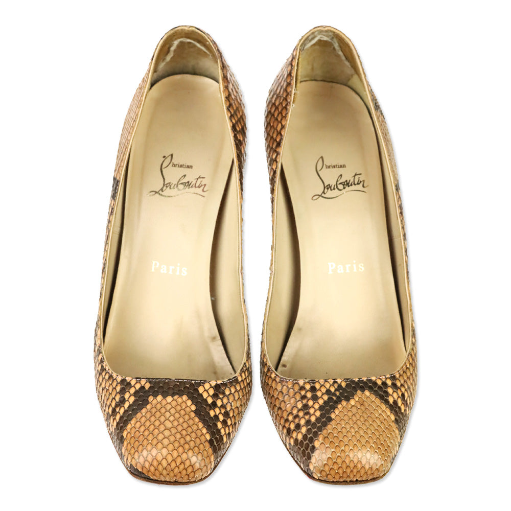 Christian Louboutin Brown/Tan Python Square Toe Pumps