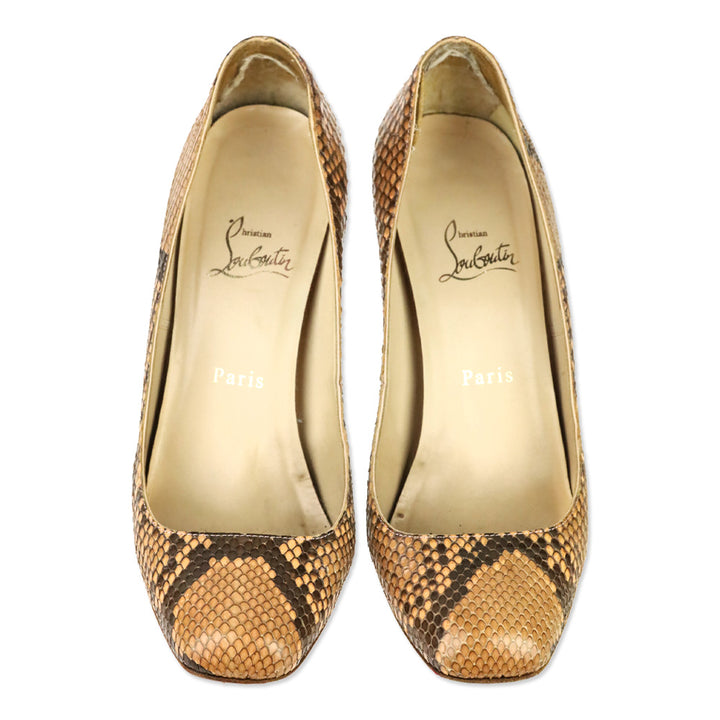Christian Louboutin Brown/Tan Python Square Toe Pumps