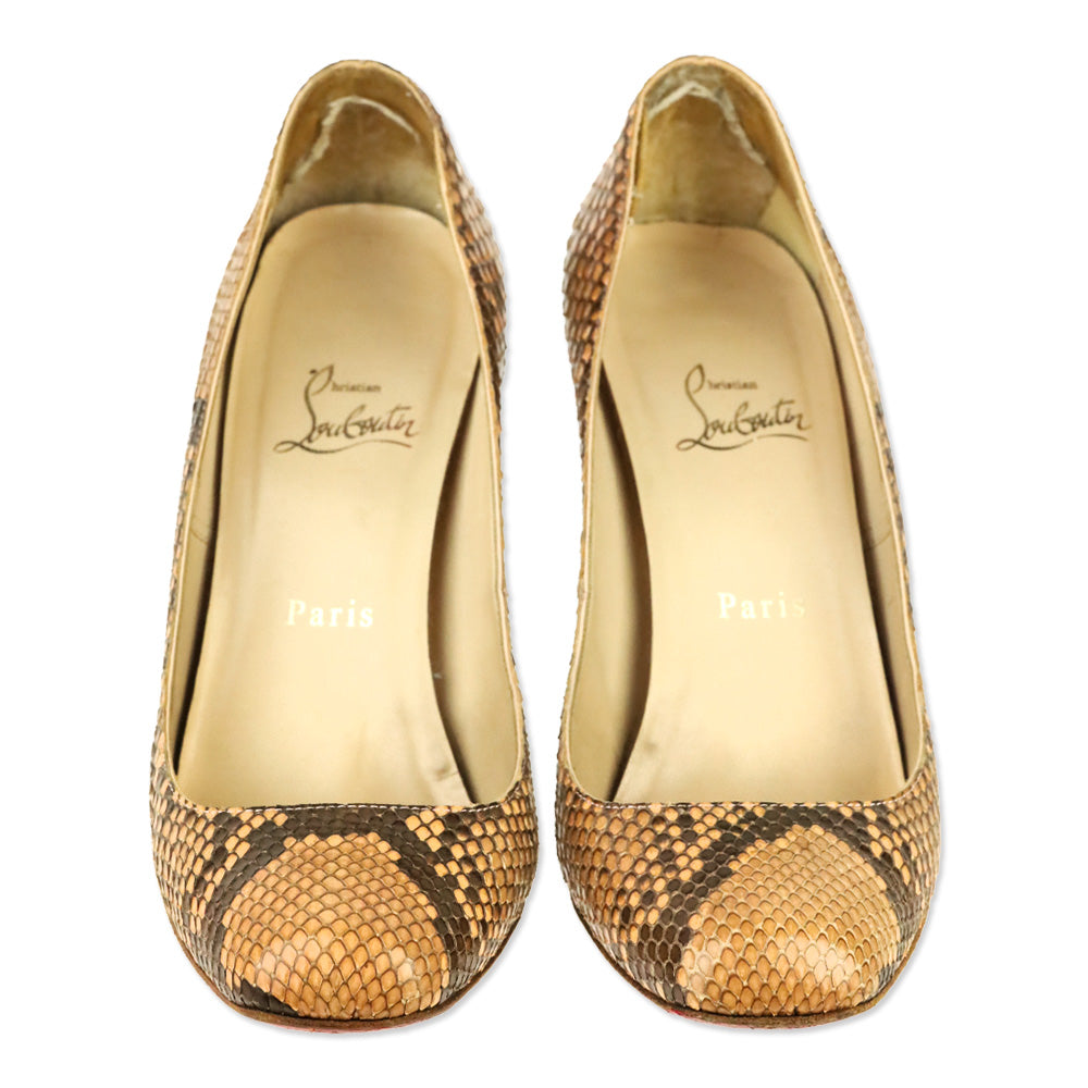 Christian Louboutin Brown/Tan Python Square Toe Pumps