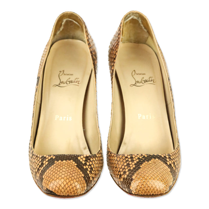 Christian Louboutin Brown/Tan Python Square Toe Pumps