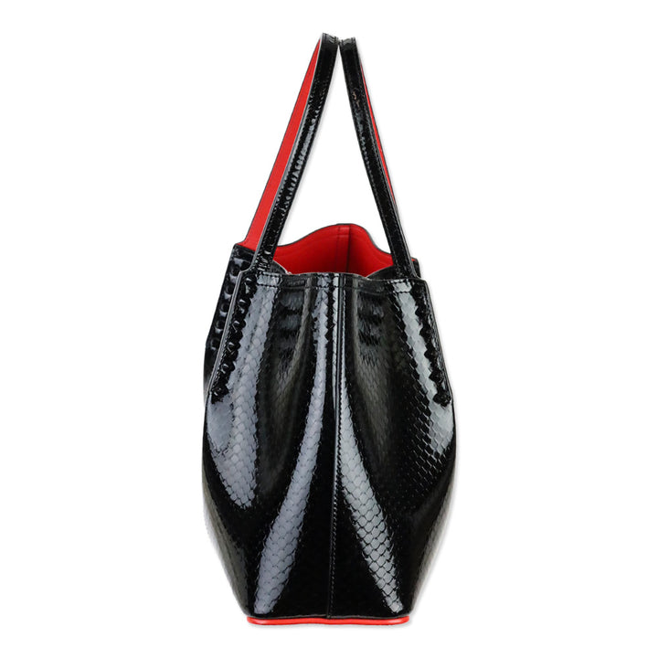 Christian Louboutin Cabarock Small Black Snake-Embossed Patent Leather Spikes Tote