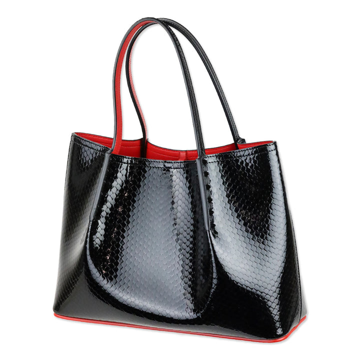 Christian Louboutin Cabarock Small Black Snake-Embossed Patent Leather Spikes Tote