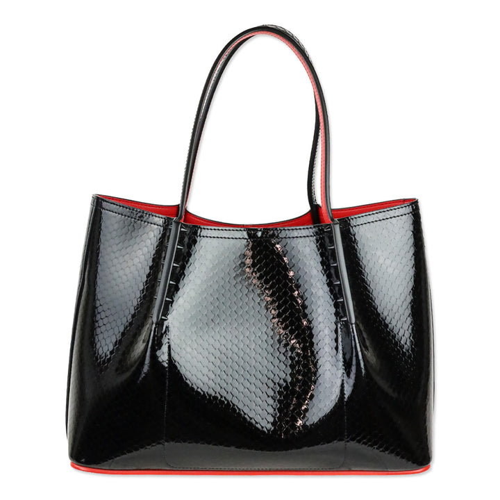 Christian Louboutin Cabarock Small Black Snake-Embossed Patent Leather Spikes Tote