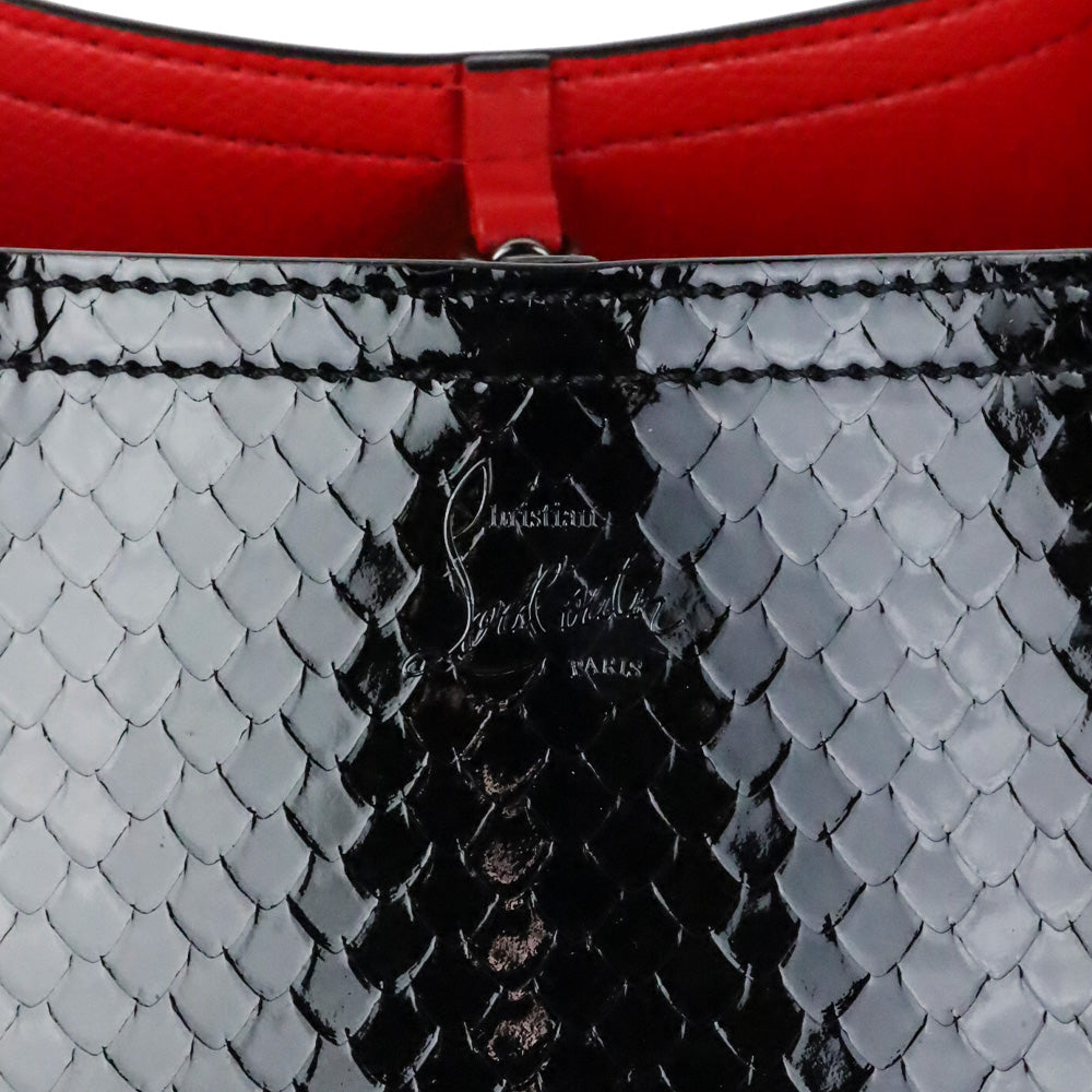 Christian Louboutin Cabarock Small Black Snake-Embossed Patent Leather Spikes Tote