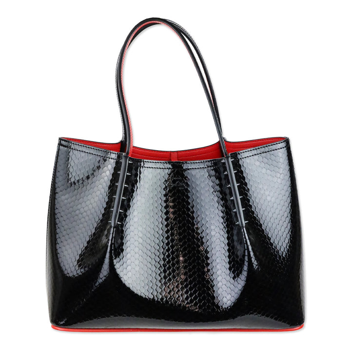 Christian Louboutin Cabarock Small Black Snake-Embossed Patent Leather Spikes Tote