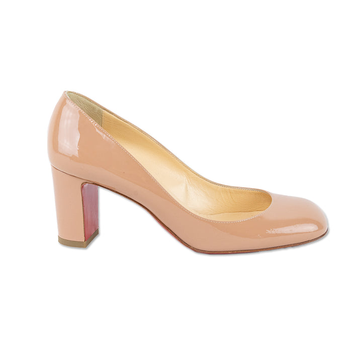 Christian Louboutin Cadrilla Nude Patent Leather Block-Heel Pumps