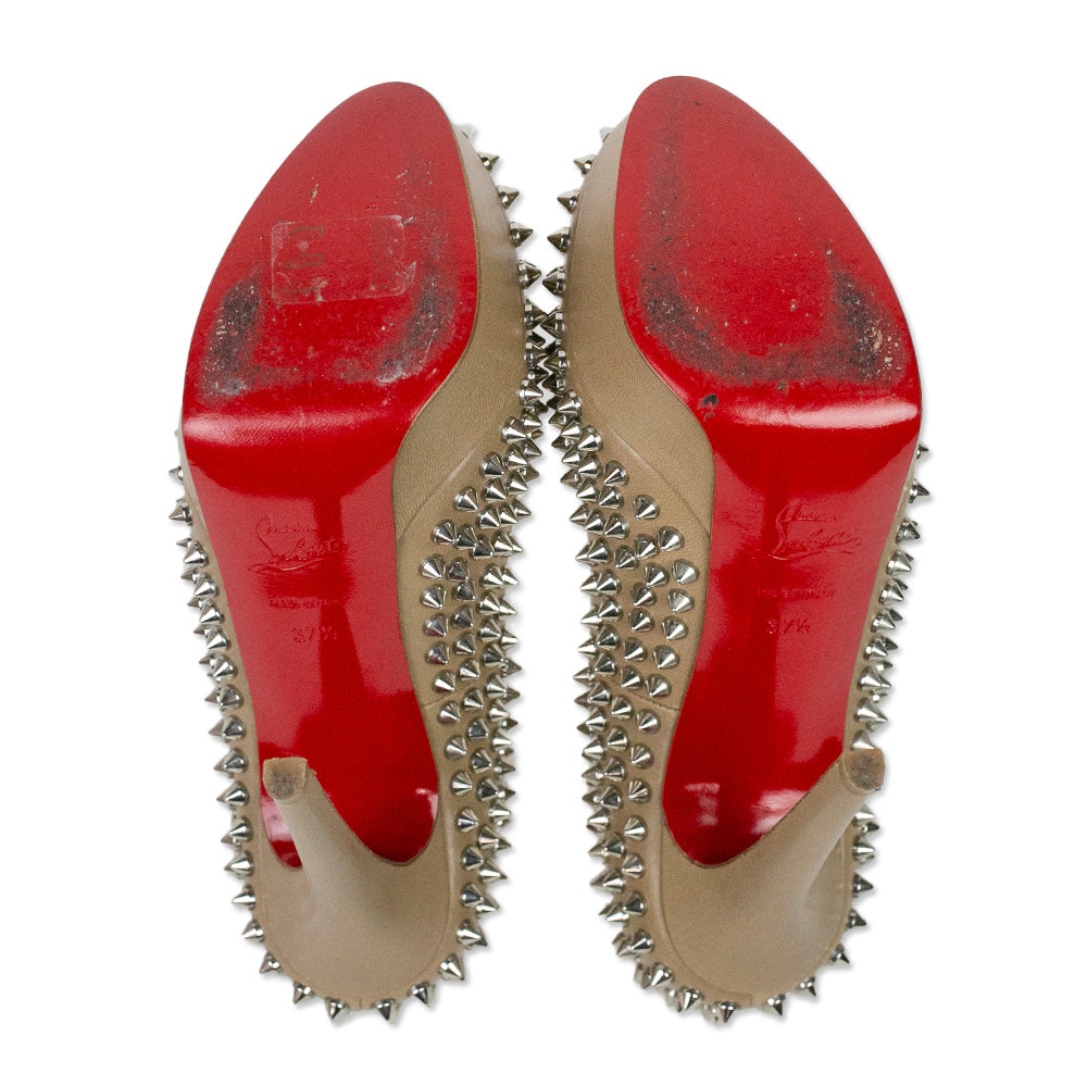 Christian Louboutin Corde Nappa Silver Bianca Spikes Pumps