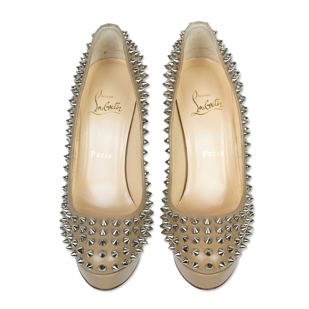 Christian Louboutin Corde Nappa Silver Bianca Spikes Pumps