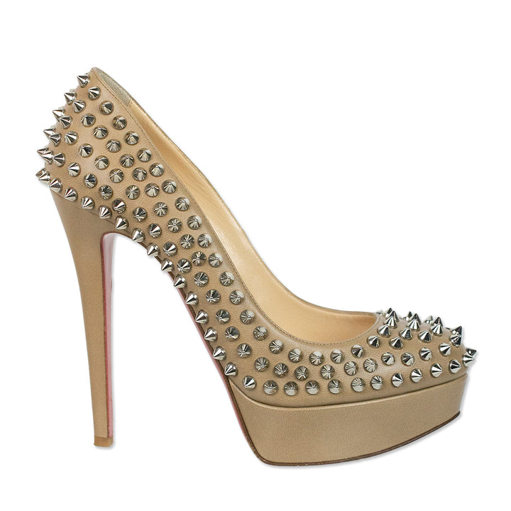 Christian Louboutin Corde Nappa Silver Bianca Spikes Pumps