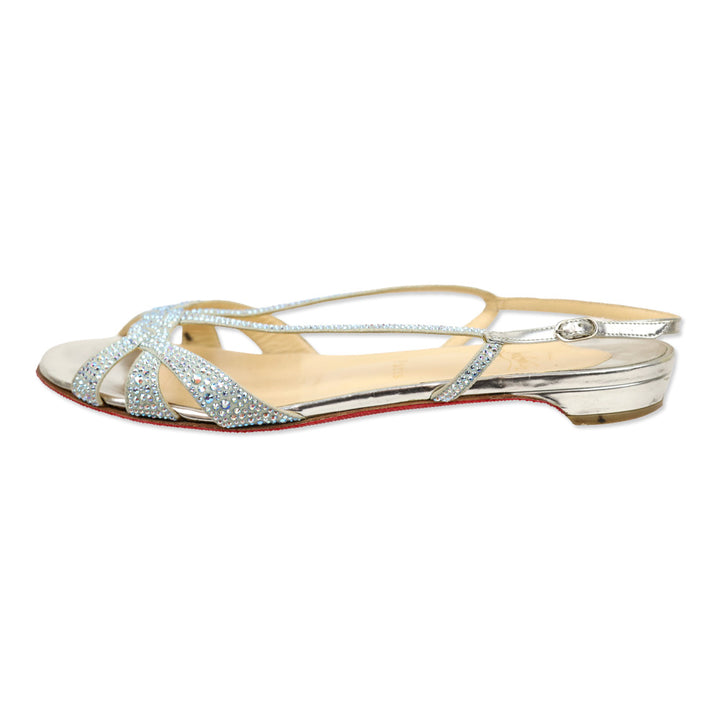 Christian Louboutin Crystal Embellished Suede Slingback Flat Sandals