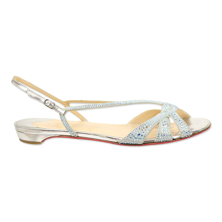 Christian Louboutin Crystal Embellished Suede Slingback Flat Sandals