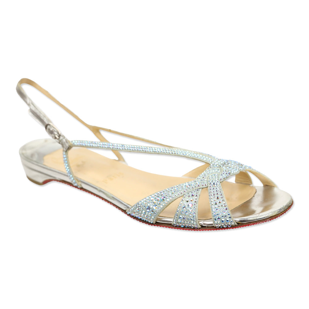 Christian Louboutin Crystal Embellished Suede Slingback Flat Sandals