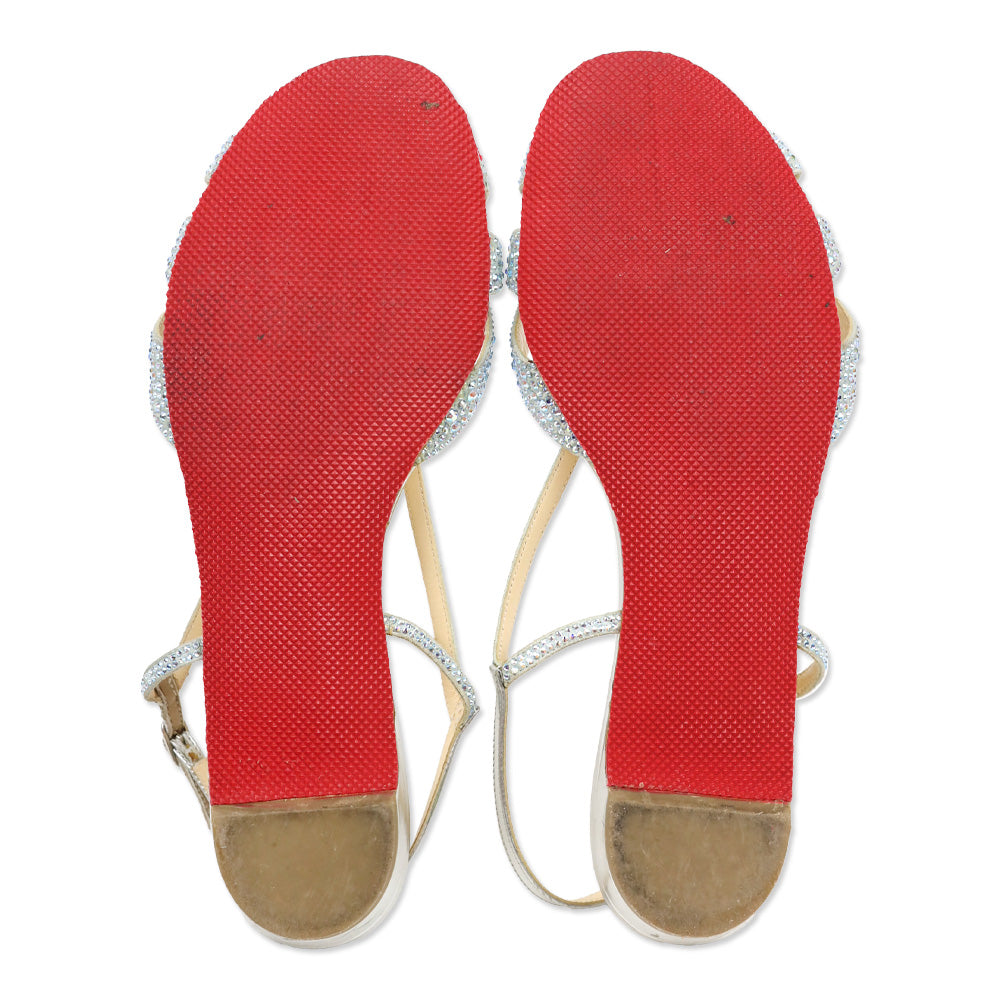 Christian Louboutin Crystal Embellished Suede Slingback Flat Sandals