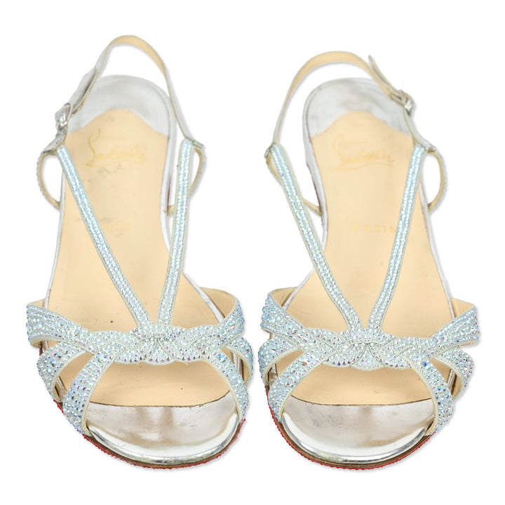 Christian Louboutin Crystal Embellished Suede Slingback Flat Sandals