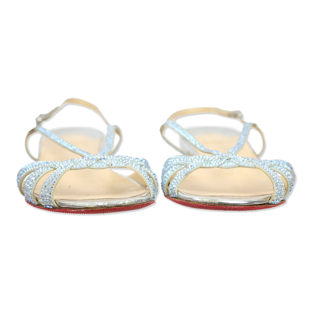 Christian Louboutin Crystal Embellished Suede Slingback Flat Sandals
