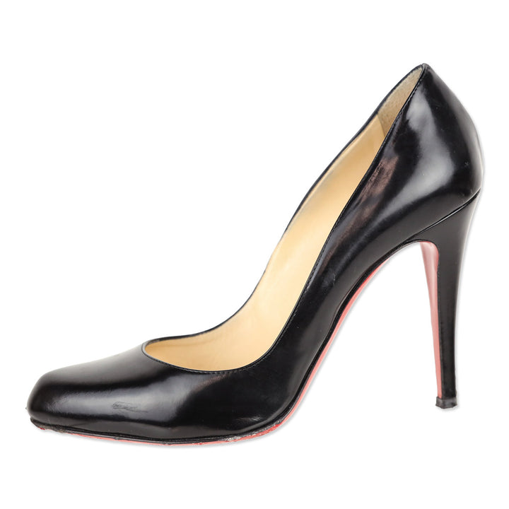 Christian Louboutin Decollete 100 Jazz Calf Black Patent Leather Almond Toe Pump