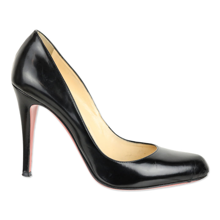 Christian Louboutin Decollete 100 Jazz Calf Black Patent Leather Almond Toe Pump