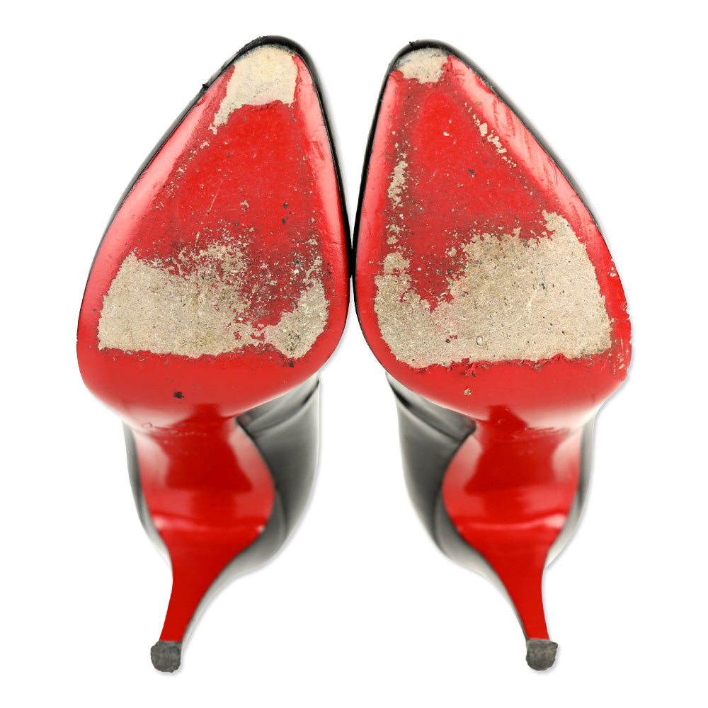 Christian Louboutin Decollete 100 Jazz Calf Black Patent Leather Almond Toe Pump