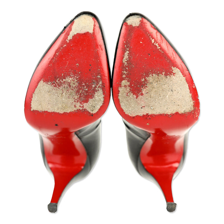Christian Louboutin Decollete 100 Jazz Calf Black Patent Leather Almond Toe Pump
