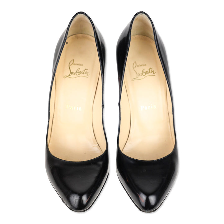 Christian Louboutin Decollete 100 Jazz Calf Black Patent Leather Almond Toe Pump