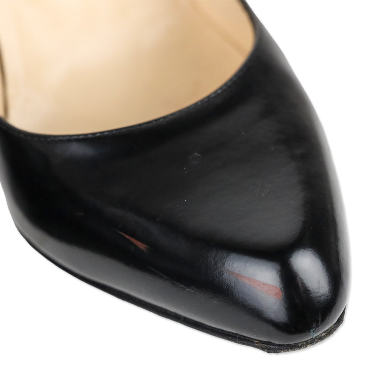 Christian Louboutin Decollete 100 Jazz Calf Black Patent Leather Almond Toe Pump