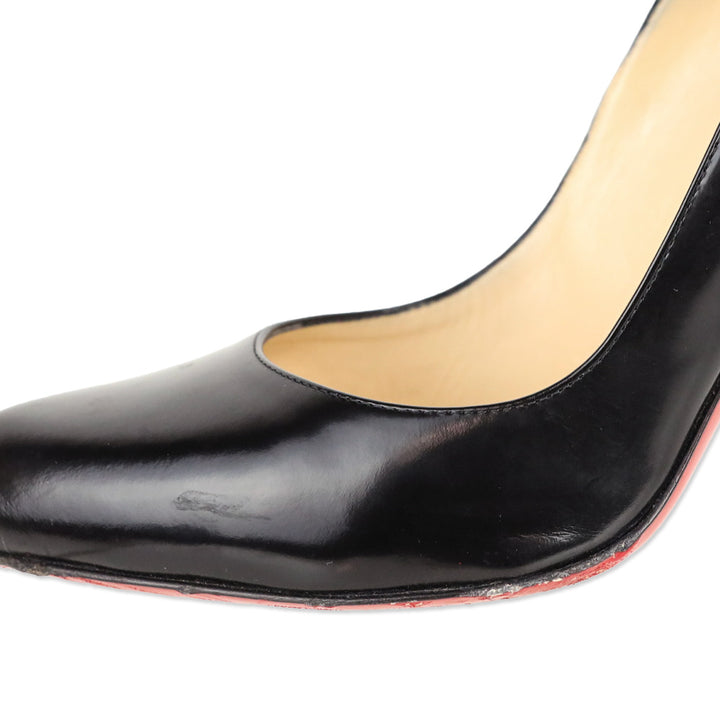 Christian Louboutin Decollete 100 Jazz Calf Black Patent Leather Almond Toe Pump