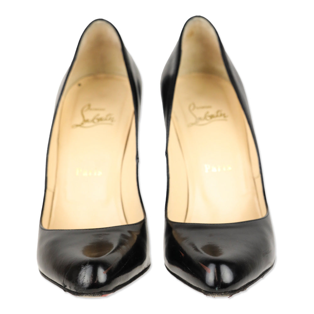 Christian Louboutin Decollete 100 Jazz Calf Black Patent Leather Almond Toe Pump