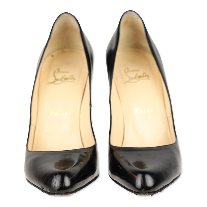 Christian Louboutin Decollete 100 Jazz Calf Black Patent Leather Almond Toe Pump