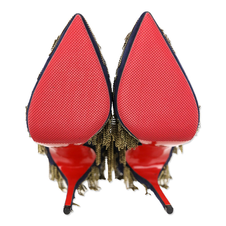Christian Louboutin Dollyparty 120mm Suede Nuit Gold Chain Pumps