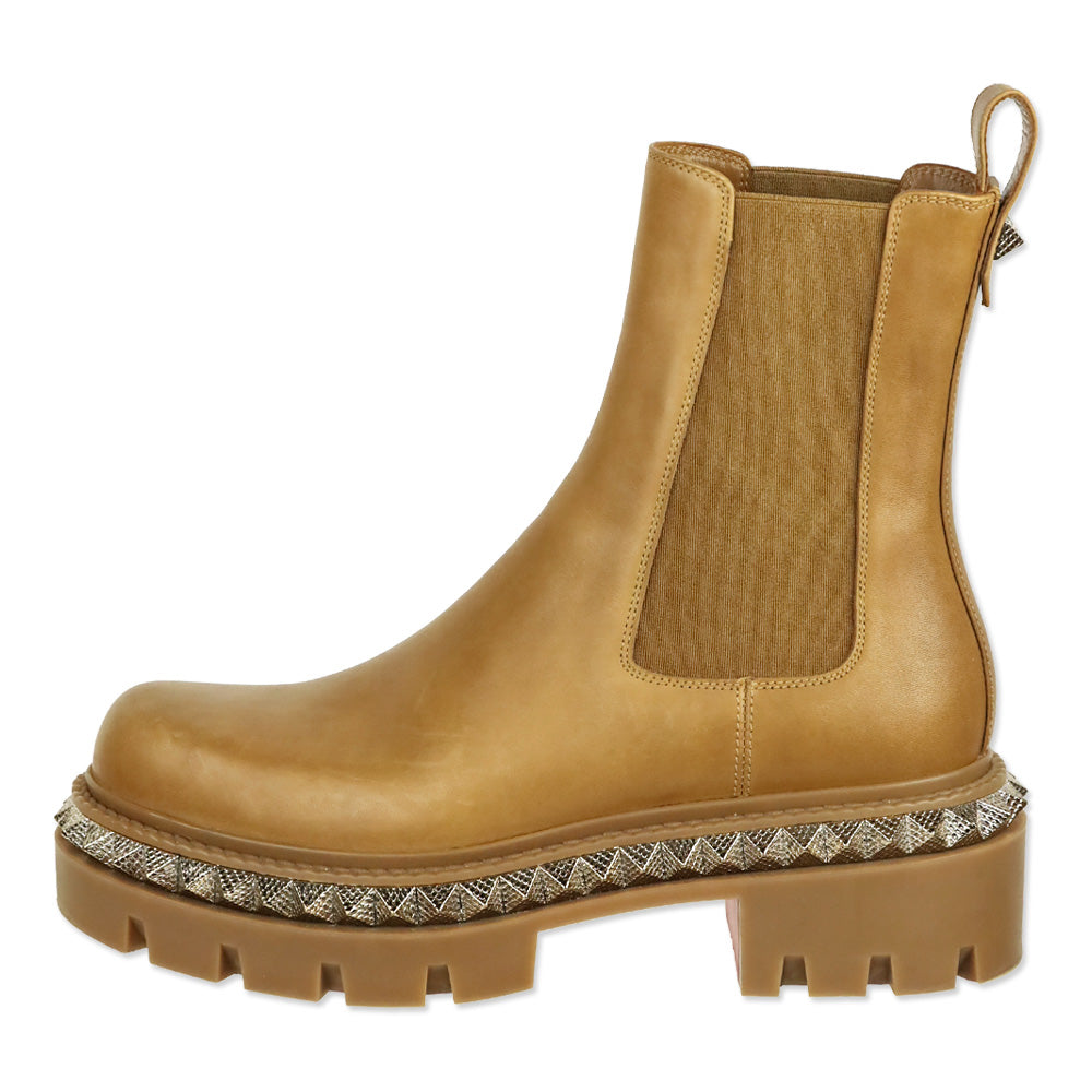 Christian Louboutin Emilia Pyraclou Studded Tan Leather Chelsea Boots